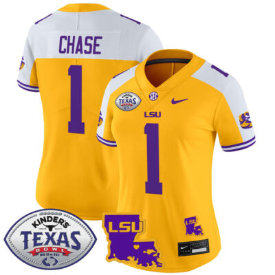 Women's LSU Tigers 2024 Texas Bowl Patch Vapor Limited Jersey - Gold Alternate Ja'Marr Chase