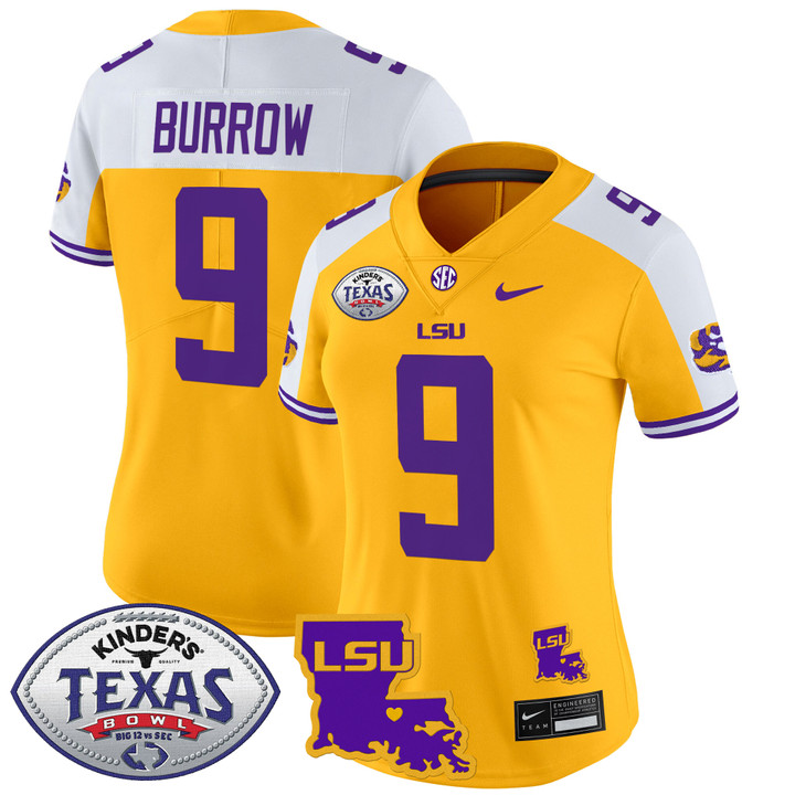 Women's LSU Tigers 2024 Texas Bowl Patch Vapor Limited Jersey - Gold Alternate Joe Burrow