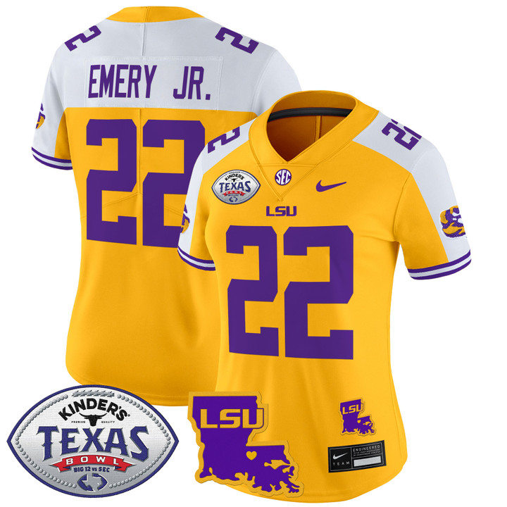 Women's LSU Tigers 2024 Texas Bowl Patch Vapor Limited Jersey - Gold Alternate John Emery Jr.