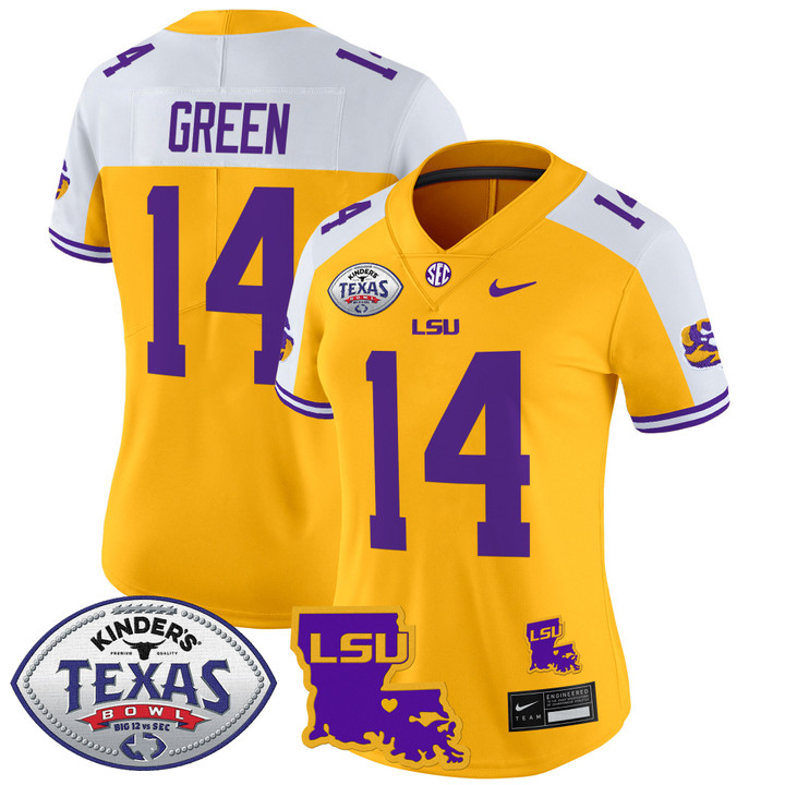Women's LSU Tigers 2024 Texas Bowl Patch Vapor Limited Jersey - Gold Alternate Trey'Dez Green