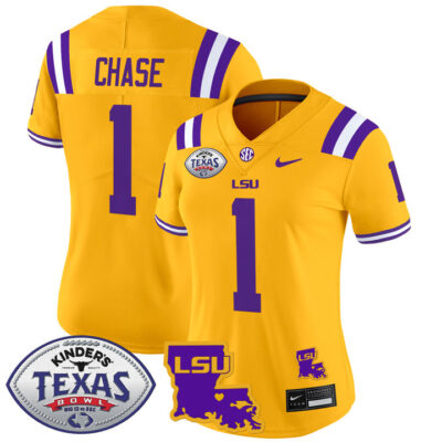 Women's LSU Tigers 2024 Texas Bowl Patch Vapor Limited Jersey - Gold Ja'Marr Chase