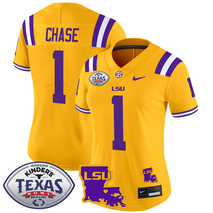 Women's LSU Tigers 2024 Texas Bowl Patch Vapor Limited Jersey - Gold Ja'Marr Chase