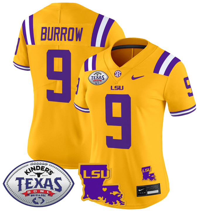 Women's LSU Tigers 2024 Texas Bowl Patch Vapor Limited Jersey - Gold Joe Burrow