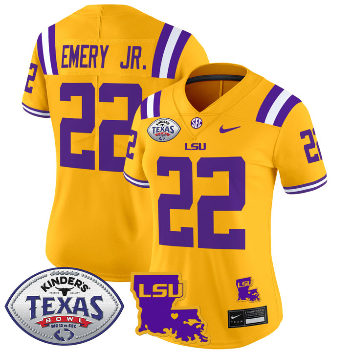 Women's LSU Tigers 2024 Texas Bowl Patch Vapor Limited Jersey - Gold John Emery Jr.
