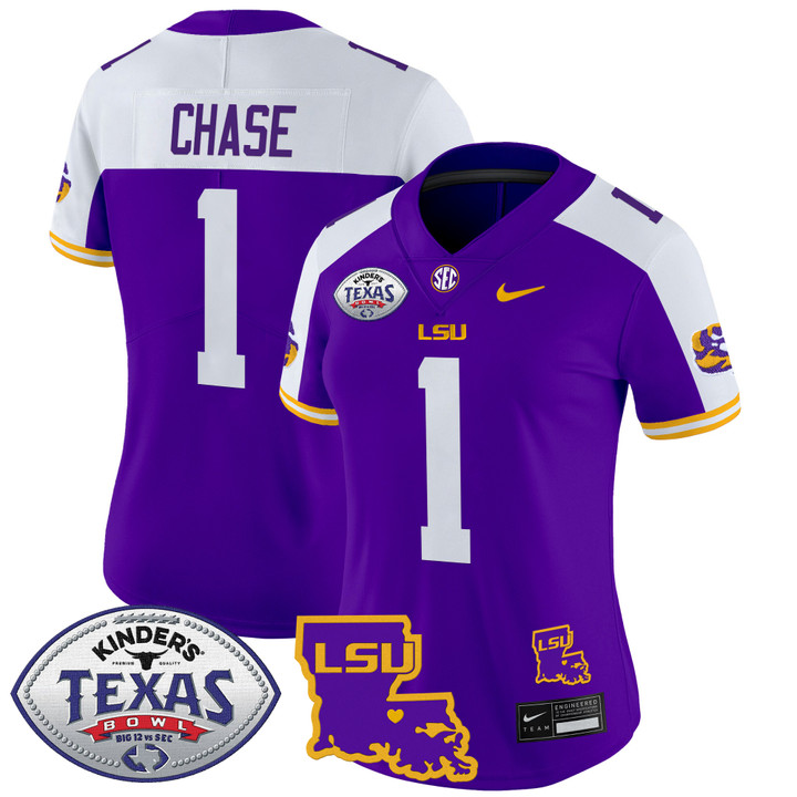 Women's LSU Tigers 2024 Texas Bowl Patch Vapor Limited Jersey - Purple Alternate Ja'Marr Chase