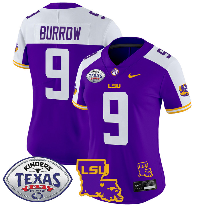 Women's LSU Tigers 2024 Texas Bowl Patch Vapor Limited Jersey - Purple Alternate Joe Burrow