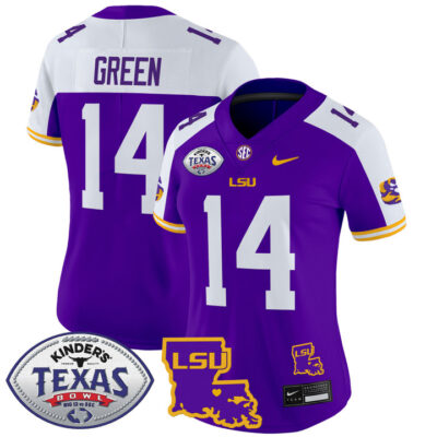 Women's LSU Tigers 2024 Texas Bowl Patch Vapor Limited Jersey - Purple Alternate Trey'Dez Green