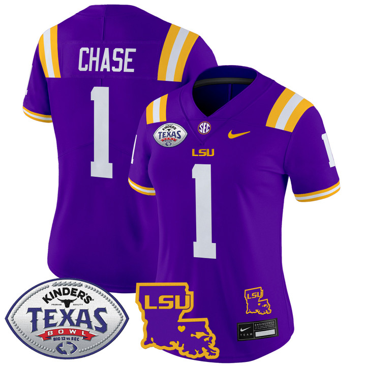 Women's LSU Tigers 2024 Texas Bowl Patch Vapor Limited Jersey - Purple Ja'Marr Chase