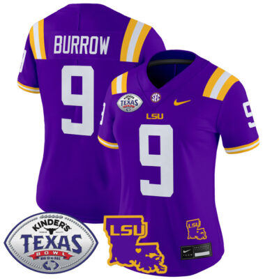 Women's LSU Tigers 2024 Texas Bowl Patch Vapor Limited Jersey - Purple Joe Burrow