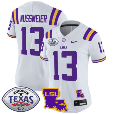 Women's LSU Tigers 2024 Texas Bowl Patch Vapor Limited Jersey - White Garrett Nussmeier