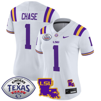 Women's LSU Tigers 2024 Texas Bowl Patch Vapor Limited Jersey - White Ja'Marr Chase