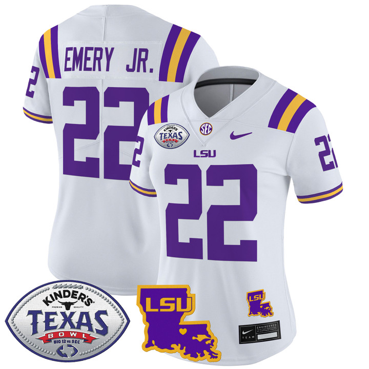 Women's LSU Tigers 2024 Texas Bowl Patch Vapor Limited Jersey - White John Emery Jr.