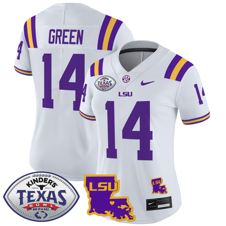 Women's LSU Tigers 2024 Texas Bowl Patch Vapor Limited Jersey - White Trey'Dez Green