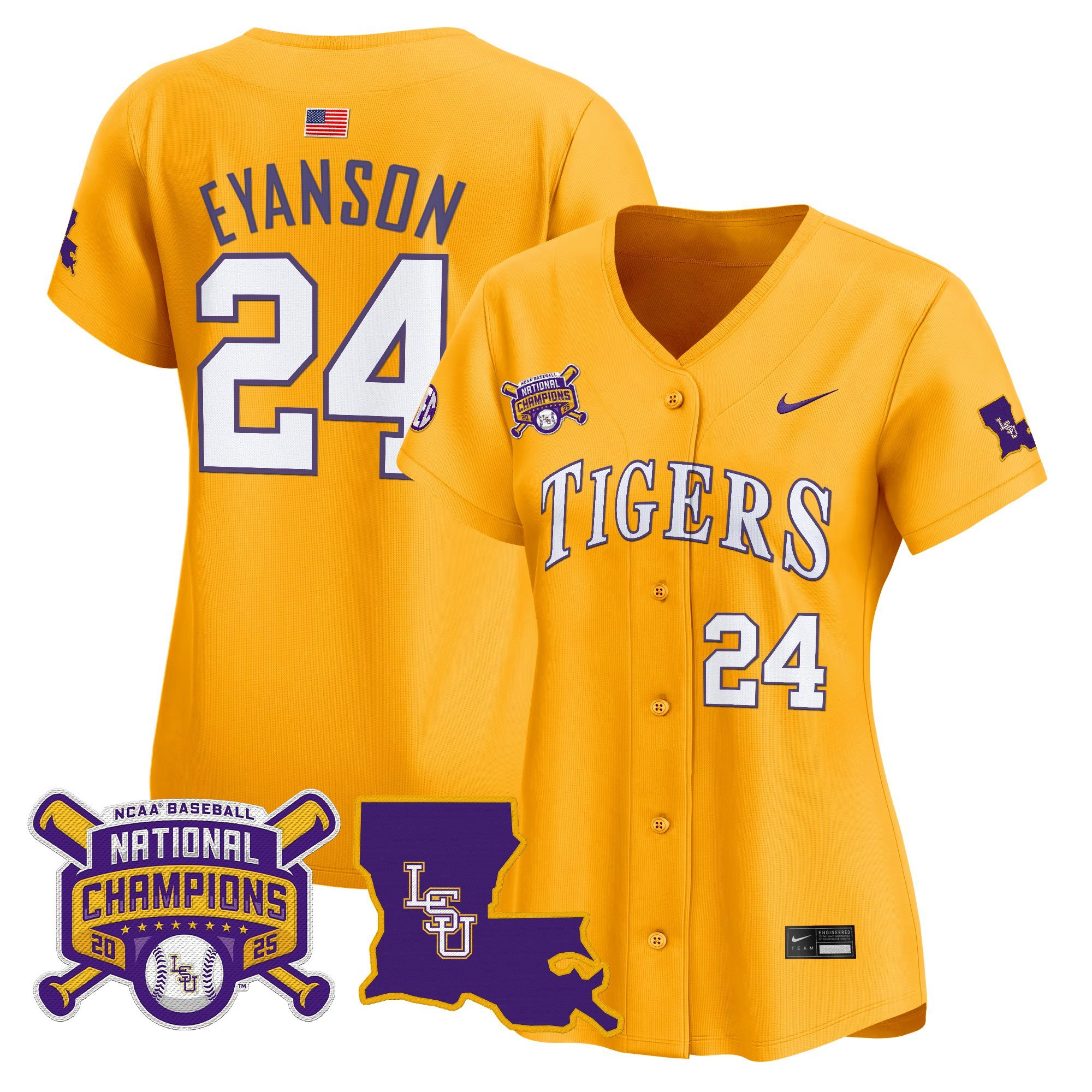 Women's LSU Tigers 2025 College World Series Champions Vapor Premier Limited Jersey - Gold Anthony Eyanson