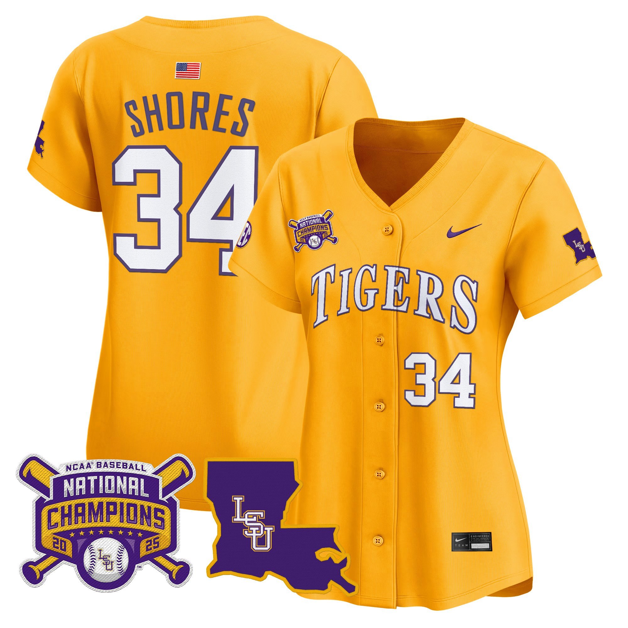 Women's LSU Tigers 2025 College World Series Champions Vapor Premier Limited Jersey - Gold Chase Shores