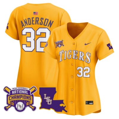 Women's LSU Tigers 2025 College World Series Champions Vapor Premier Limited Jersey - Gold Kade Anderson