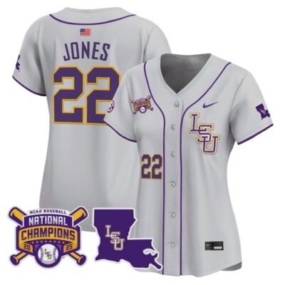 Women's LSU Tigers 2025 College World Series Champions Vapor Premier Limited Jersey - Gray Jared Jones