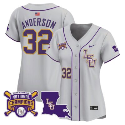 Women's LSU Tigers 2025 College World Series Champions Vapor Premier Limited Jersey - Gray Kade Anderson
