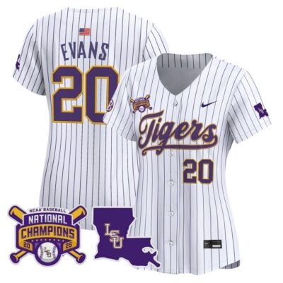 Women's LSU Tigers 2025 College World Series Champions Vapor Premier Limited Jersey - Pinstripe Casan Evans