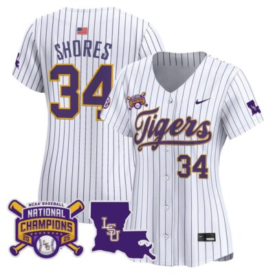 Women's LSU Tigers 2025 College World Series Champions Vapor Premier Limited Jersey - Pinstripe Chase Shores