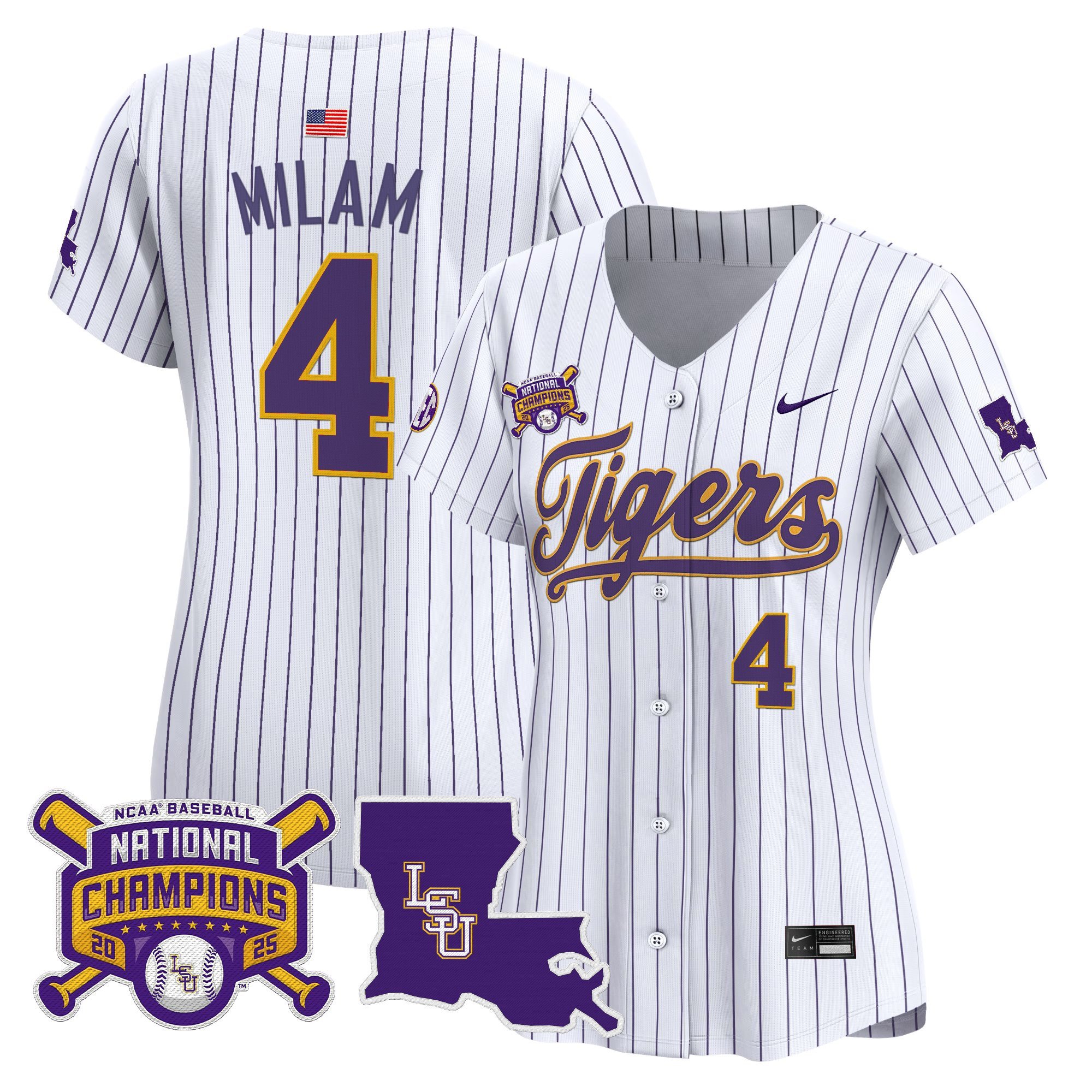 Women's LSU Tigers 2025 College World Series Champions Vapor Premier Limited Jersey - Pinstripe Steven Milam