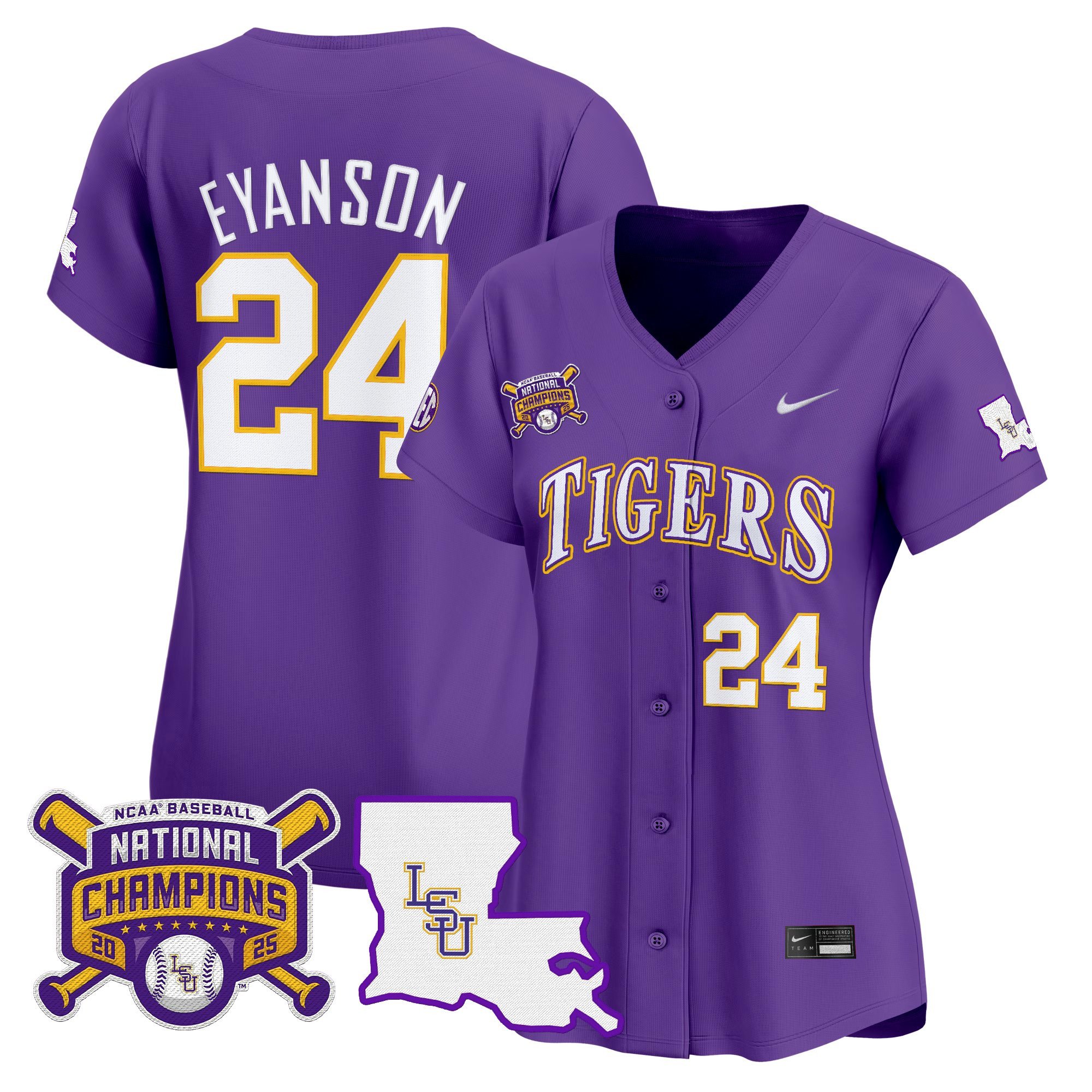 Women's LSU Tigers 2025 College World Series Champions Vapor Premier Limited Jersey - Purple Anthony Eyanson