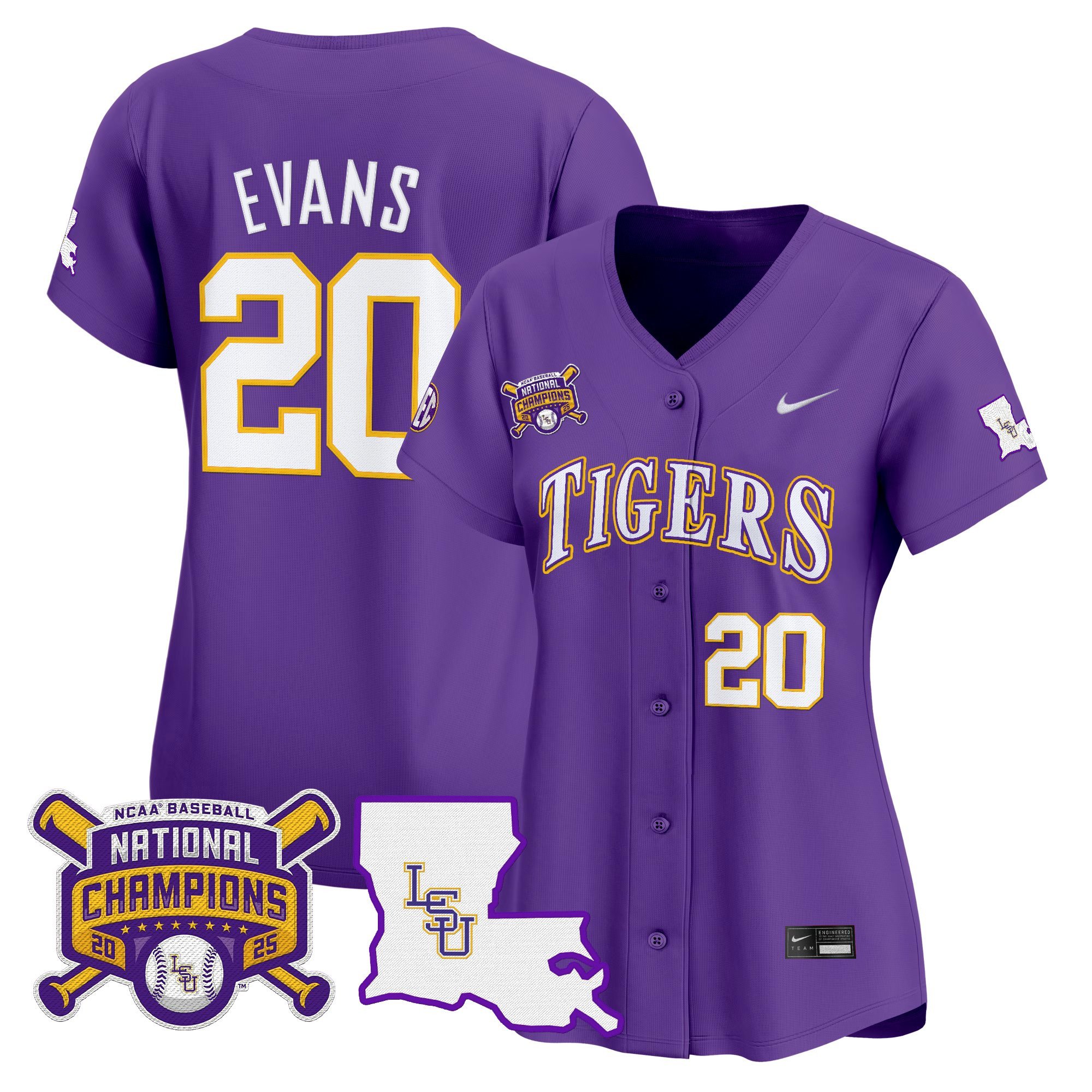 Women's LSU Tigers 2025 College World Series Champions Vapor Premier Limited Jersey - Purple Casan Evans