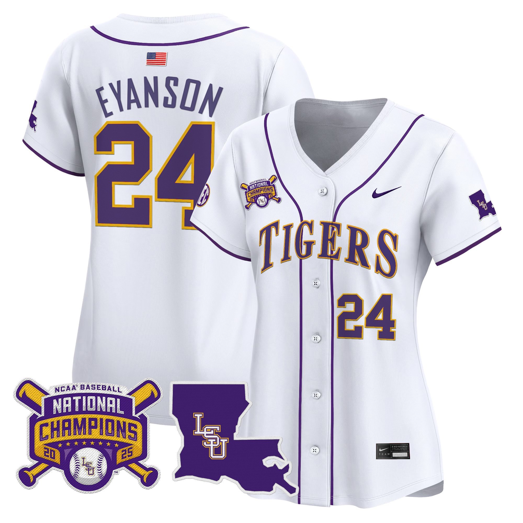 Women's LSU Tigers 2025 College World Series Champions Vapor Premier Limited Jersey - White Anthony Eyanson