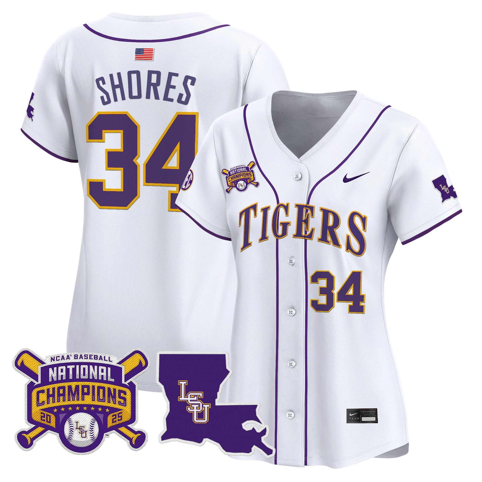 Women's LSU Tigers 2025 College World Series Champions Vapor Premier Limited Jersey - White Chase Shores