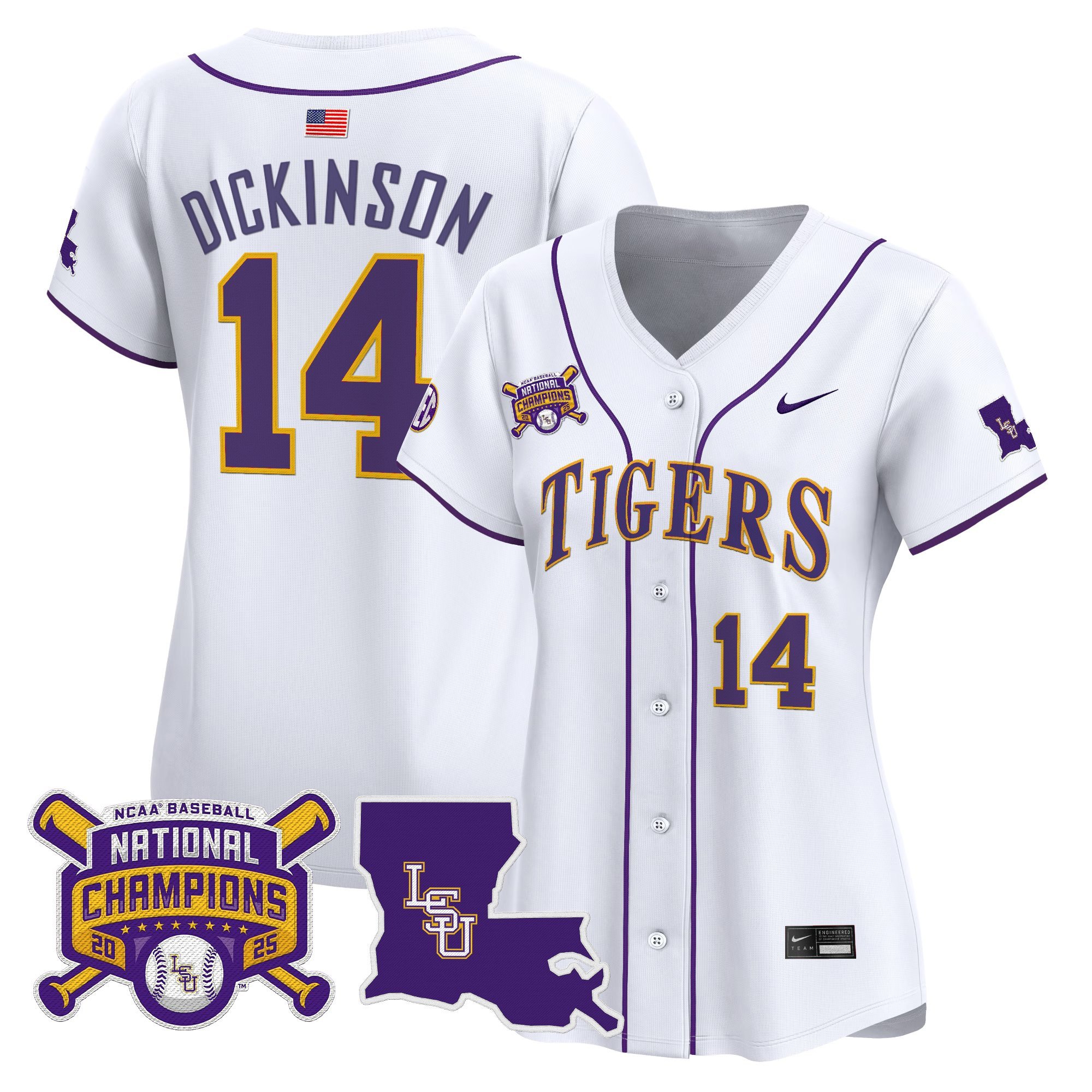Women's LSU Tigers 2025 College World Series Champions Vapor Premier Limited Jersey - White Daniel Dickinson