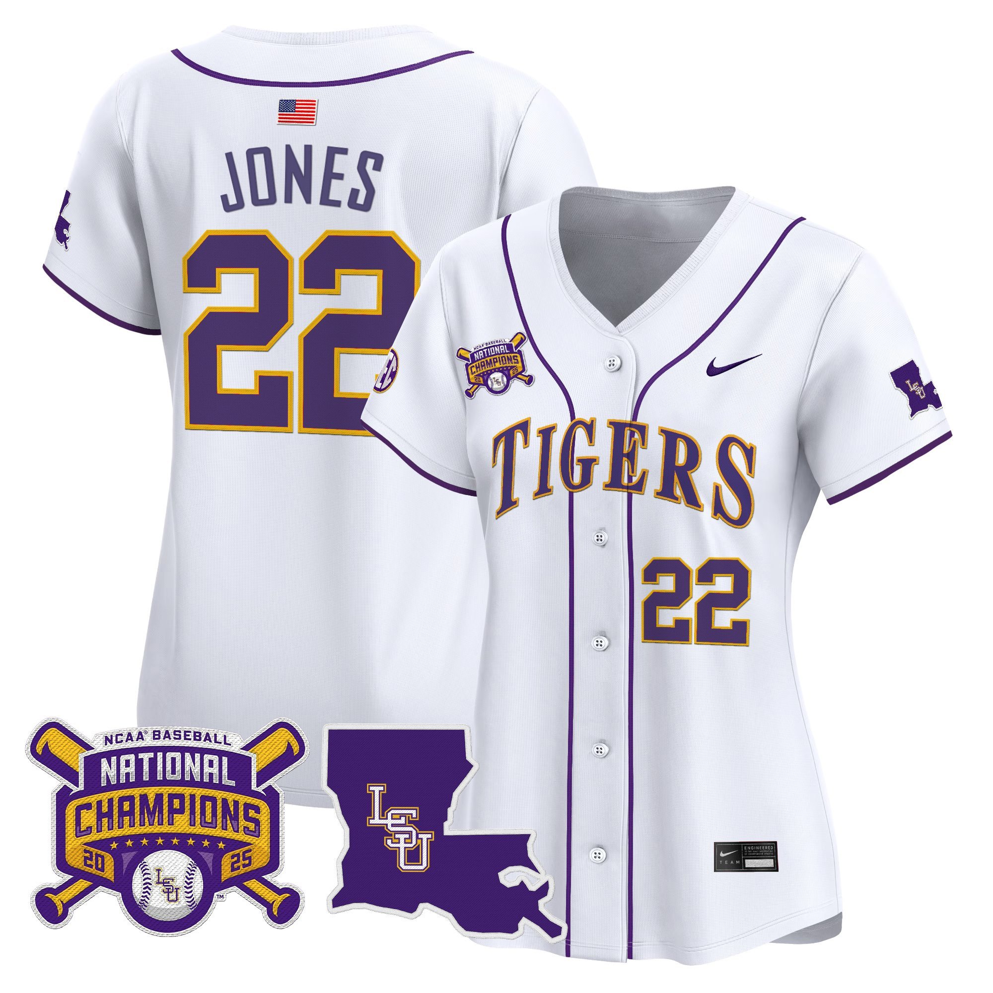 Women's LSU Tigers 2025 College World Series Champions Vapor Premier Limited Jersey - White Jared Jones