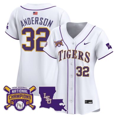 Women's LSU Tigers 2025 College World Series Champions Vapor Premier Limited Jersey - White Kade Anderson