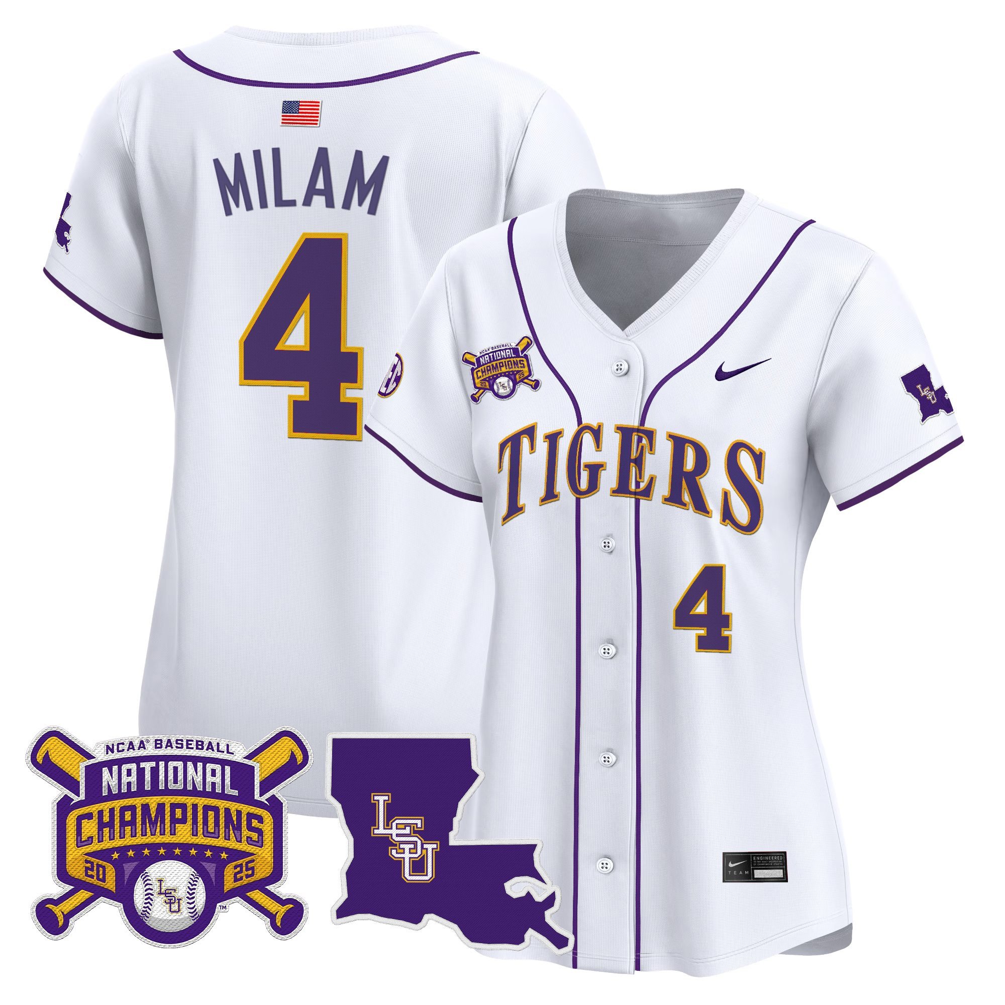 Women's LSU Tigers 2025 College World Series Champions Vapor Premier Limited Jersey - White Steven Milam