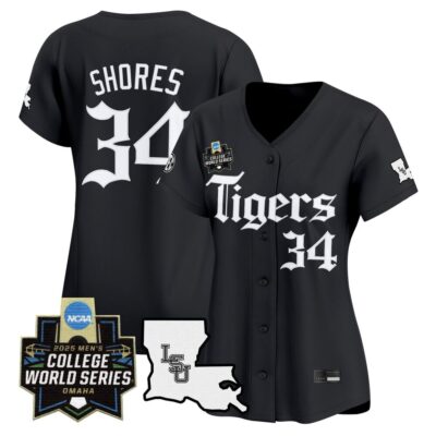 Women's LSU Tigers 2025 World Series 'Gothic Geaux Edition' Vapor Premier Limited Jersey - Black Chase Shores