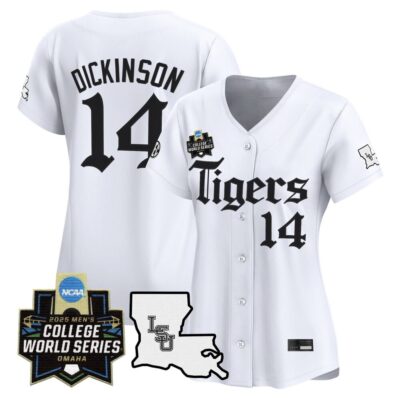 Women's LSU Tigers 2025 World Series 'Gothic Geaux Edition' Vapor Premier Limited Jersey - White Daniel Dickinson