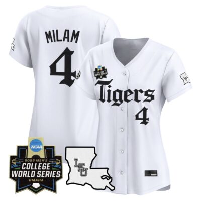 Women's LSU Tigers 2025 World Series 'Gothic Geaux Edition' Vapor Premier Limited Jersey - White Steven Milam
