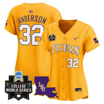 Women's LSU Tigers 2025 World Series Vapor Premier Limited Jersey - Gold Kade Anderson