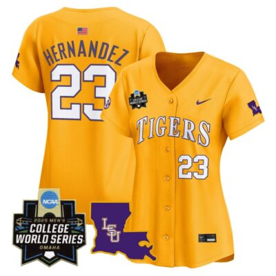Women's LSU Tigers 2025 World Series Vapor Premier Limited Jersey - Gold Luis Hernandez