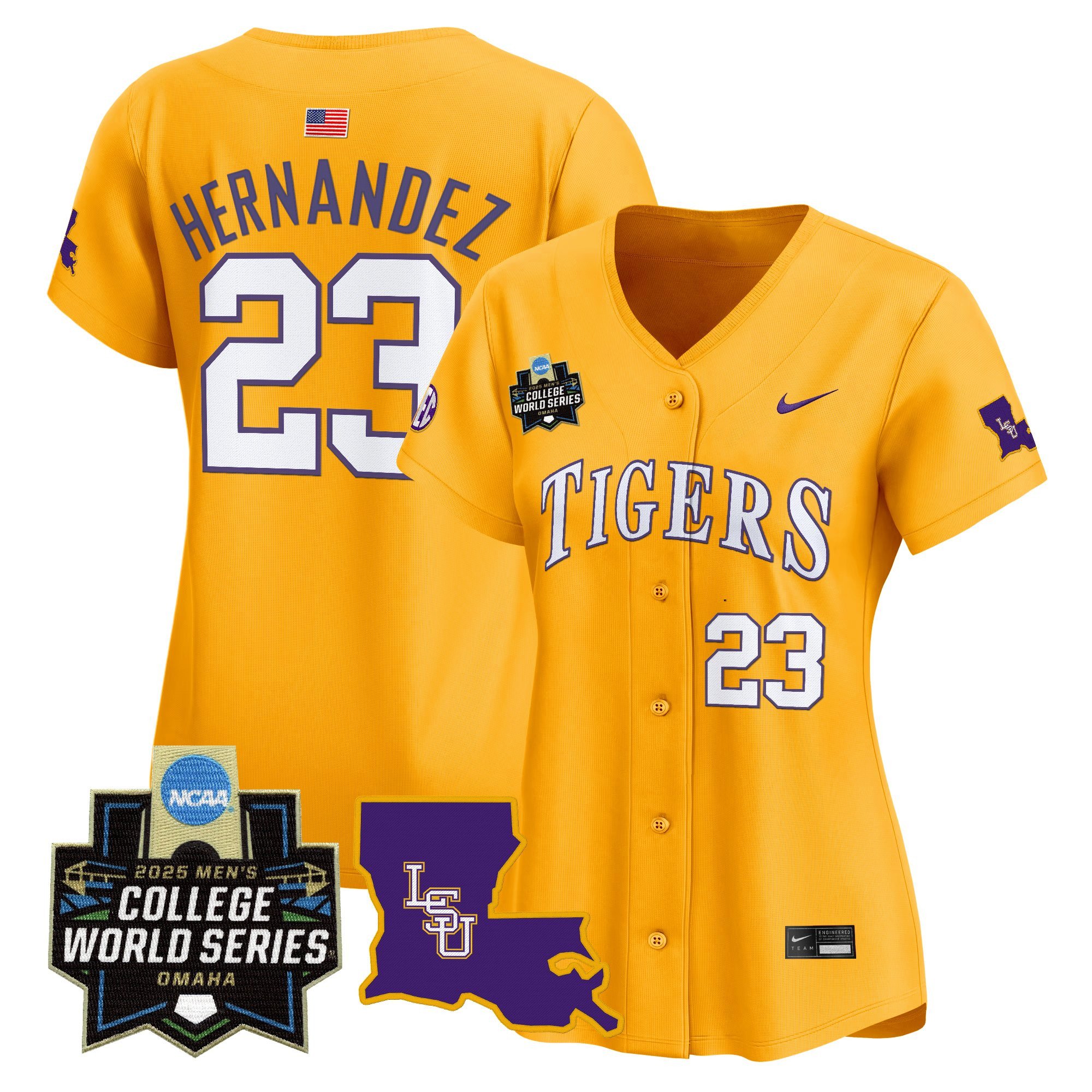 Women's LSU Tigers 2025 World Series Vapor Premier Limited Jersey - Gold Luis Hernandez