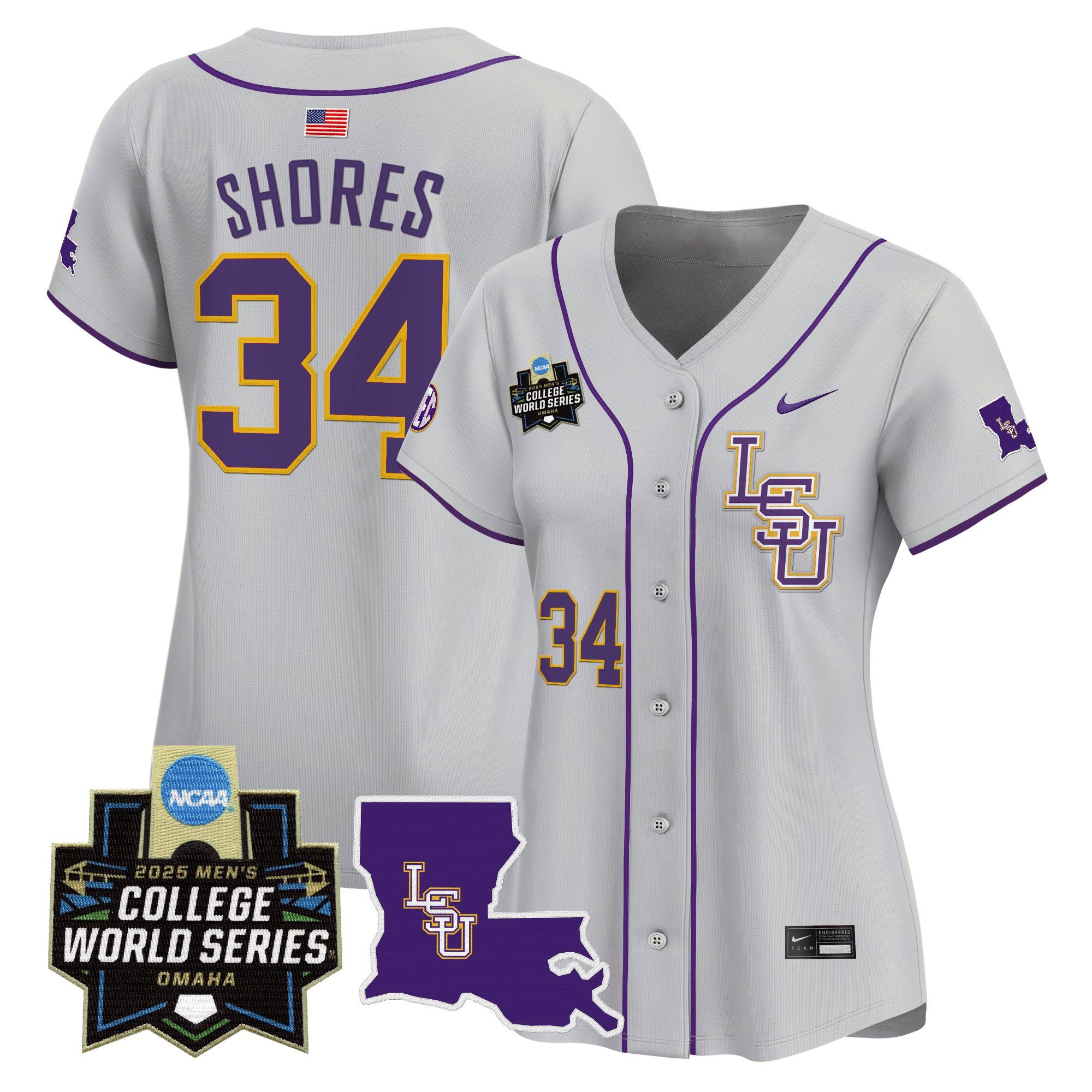Women's LSU Tigers 2025 World Series Vapor Premier Limited Jersey - Gray Chase Shores
