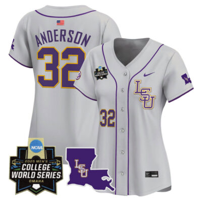 Women's LSU Tigers 2025 World Series Vapor Premier Limited Jersey - Gray Kade Anderson