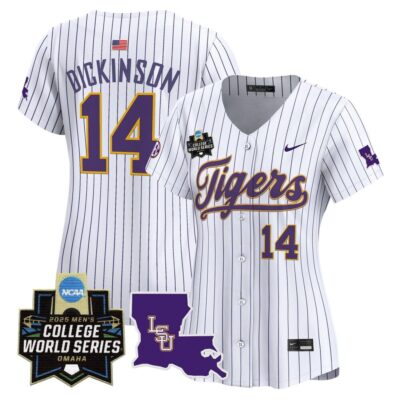 Women's LSU Tigers 2025 World Series Vapor Premier Limited Jersey - Pinstripe Daniel Dickinson