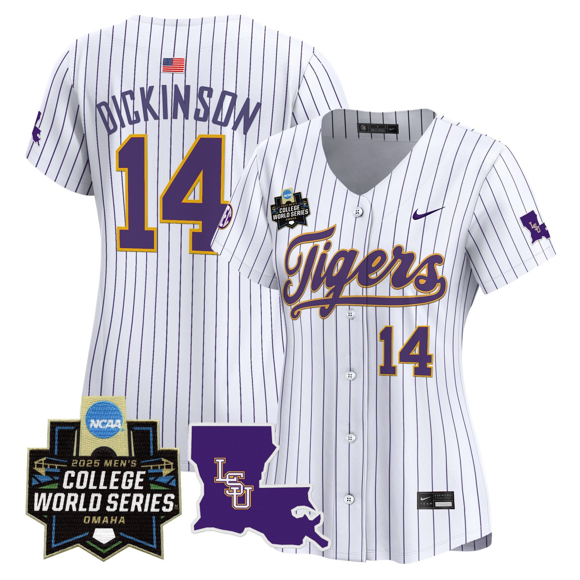Women's LSU Tigers 2025 World Series Vapor Premier Limited Jersey - Pinstripe Daniel Dickinson