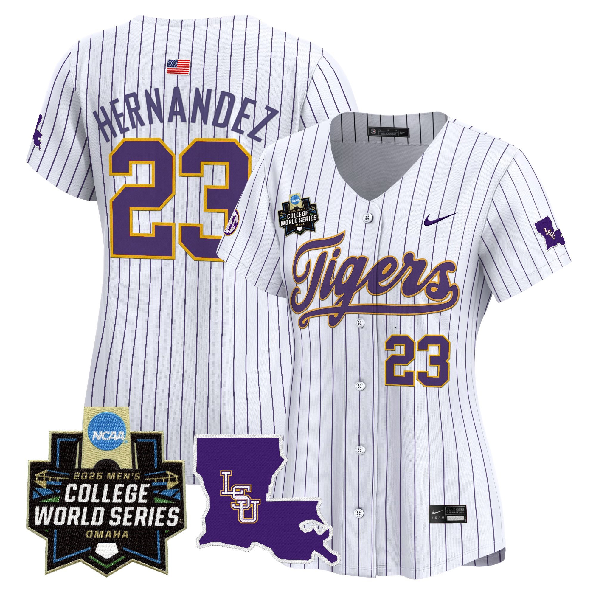 Women's LSU Tigers 2025 World Series Vapor Premier Limited Jersey - Pinstripe Luis Hernandez