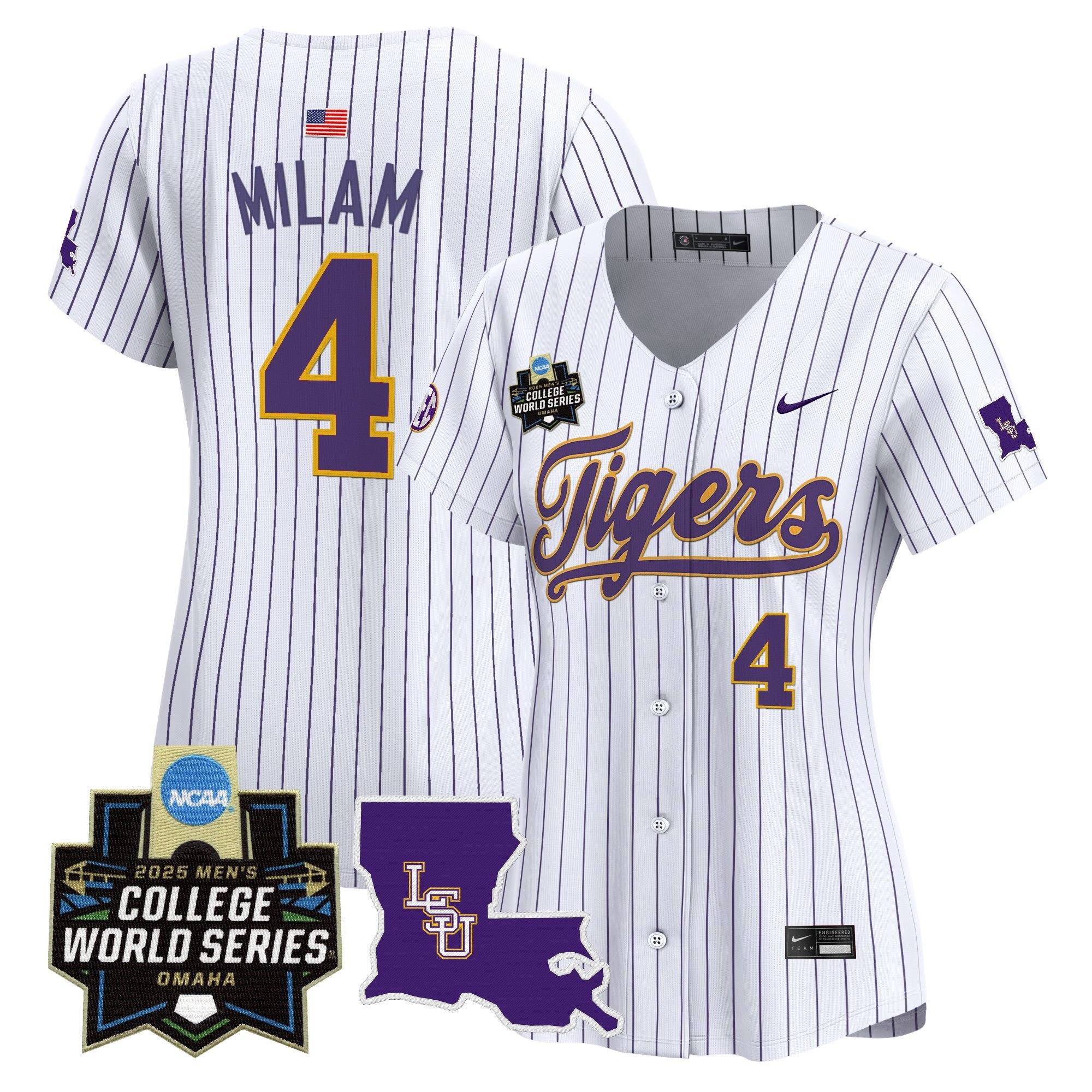 Women's LSU Tigers 2025 World Series Vapor Premier Limited Jersey - Pinstripe Steven Milam