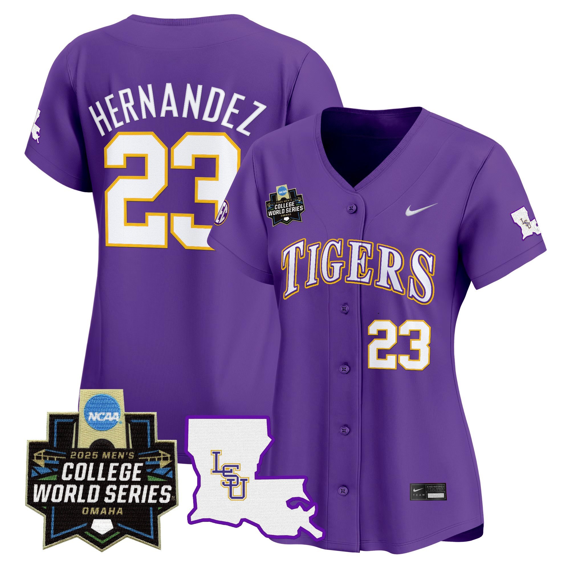 Women's LSU Tigers 2025 World Series Vapor Premier Limited Jersey - Purple Luis Hernandez