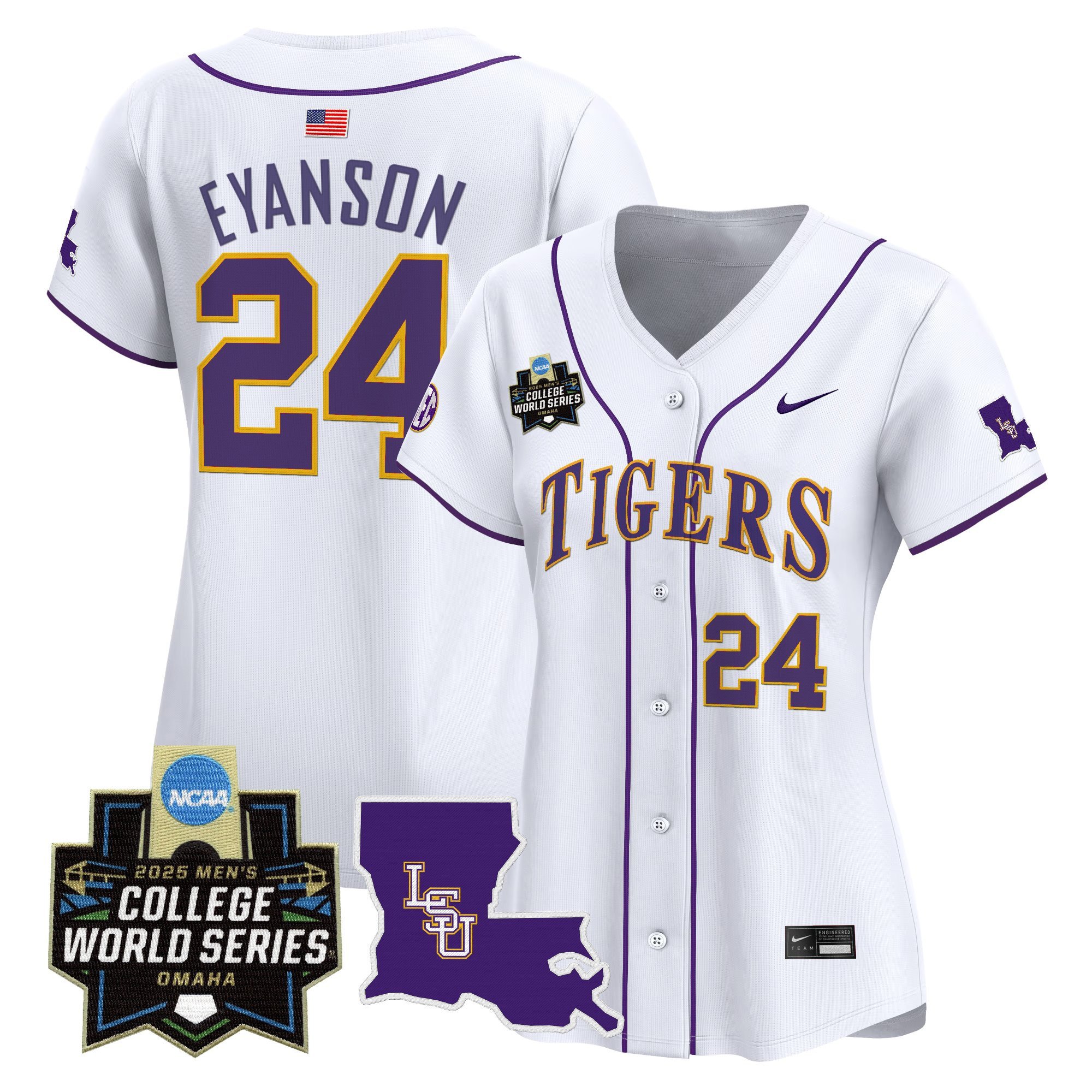 Women's LSU Tigers 2025 World Series Vapor Premier Limited Jersey - White Anthony Eyanson