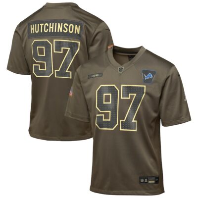 Aidan Hutchinson Detroit Lions Youth 2025 Salute to Service Game Jersey - Olive