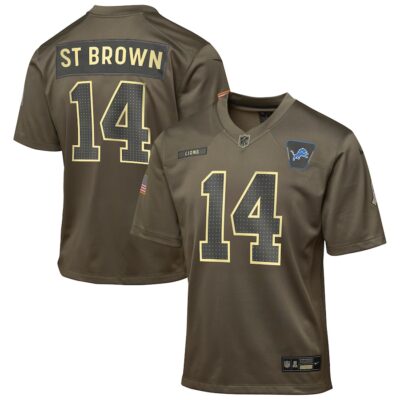 Amon-Ra St. Brown Detroit Lions Youth 2025 Salute to Service Game Jersey - Olive