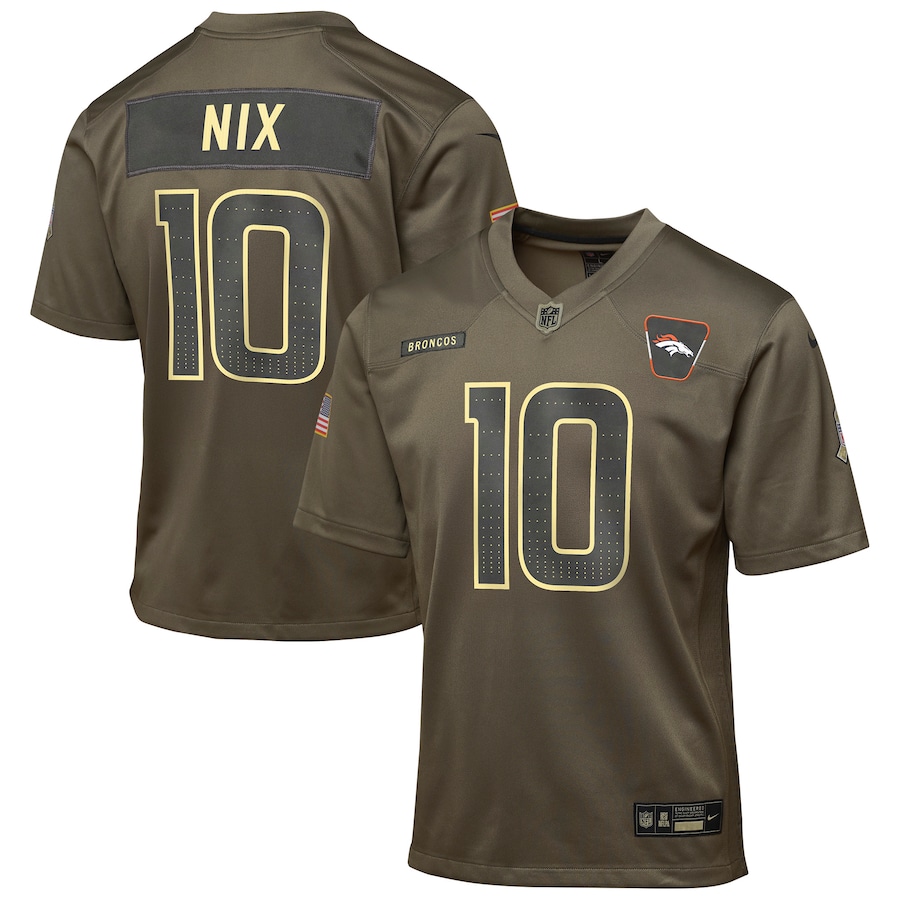 Bo Nix Denver Broncos Youth 2025 Salute to Service Game Jersey - Olive